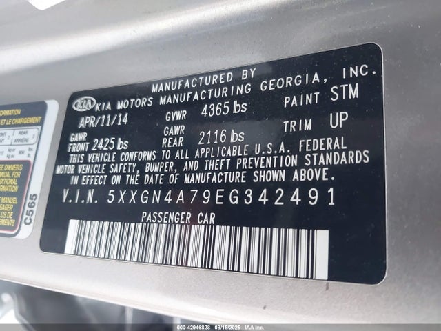 5XXGN4A79EG342491 KIA dohc gdi theta ii