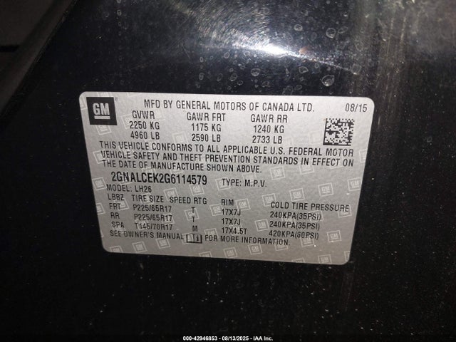 Chevrolet lea - e85 max, aluminum 2016 2GNALCEK2G6114579 Image 9