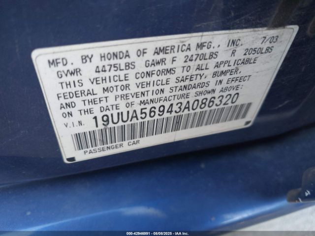 2003 ACURA TL 19UUA56943A086320 Photo 8