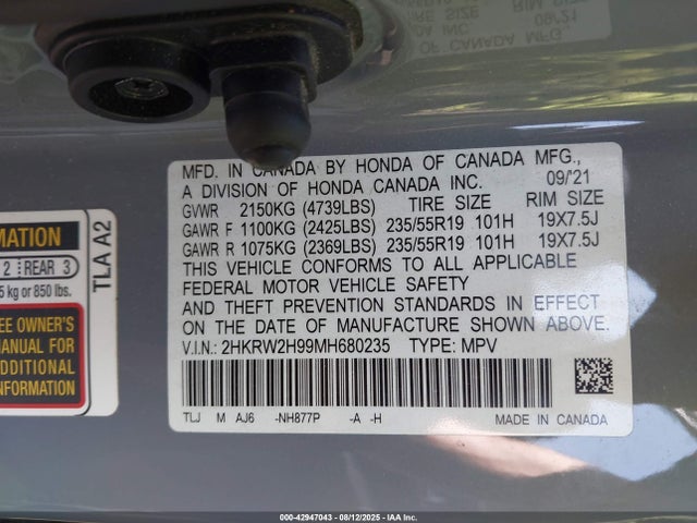 2HKRW2H99MH680235 Honda l15be