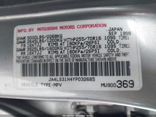 2000 MITSUBISHI MONTERO SPORT JA4LS31H4YP032685 Photo 8