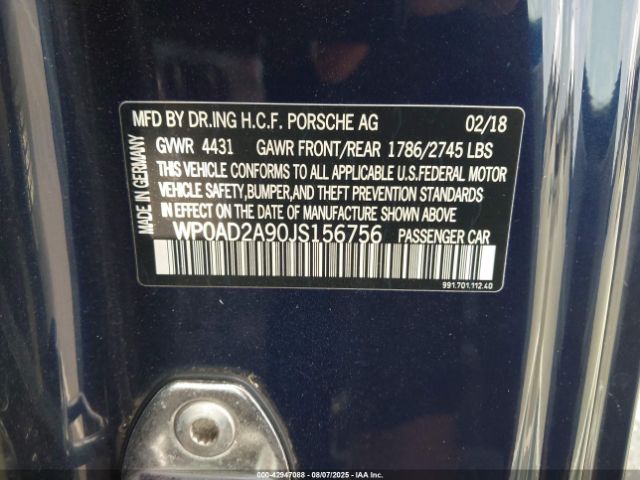2018 PORSCHE 911 WP0AD2A90JS156756 Photo 8