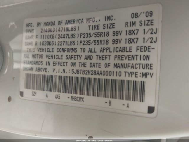 2010 ACURA RDX 5J8TB2H28AA000110 Photo 8