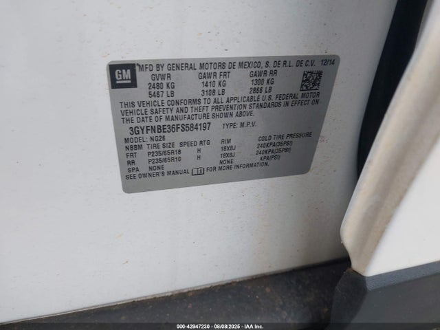 2015 CADILLAC SRX 3GYFNBE36FS584197 Photo 8