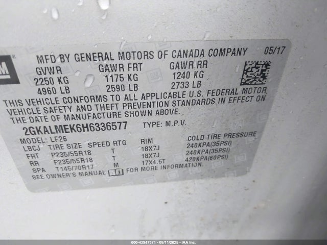 2GKALMEK6H6336577 GMC lea - sidi: spark ignited direct injection, e85 max, alum