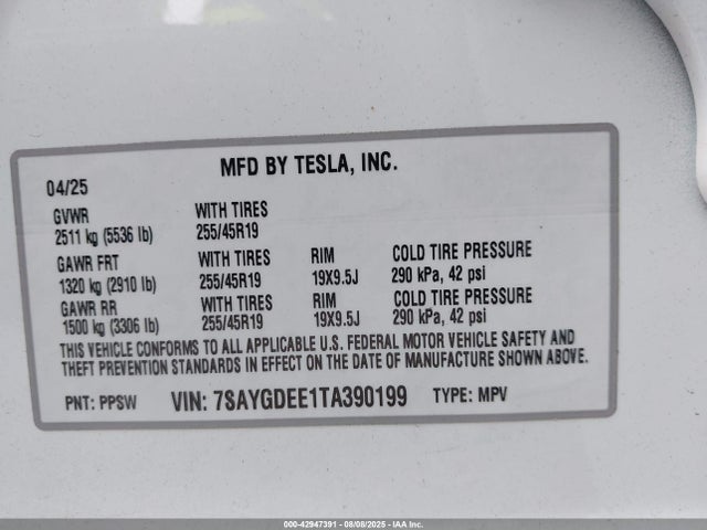 2026 TESLA MODEL Y 7SAYGDEE1TA390199 Photo 8