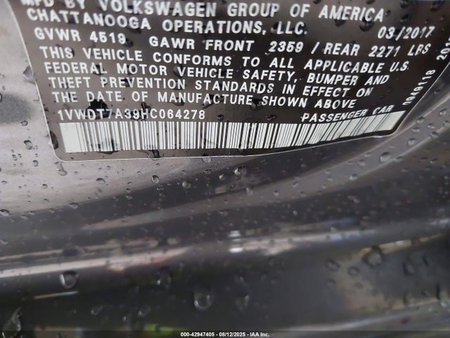 1VWDT7A39HC064278 Volkswagen tsi