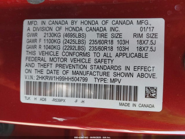 2HKRW1H99HH504799 Honda l15be
