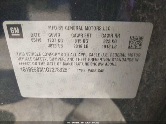1G1BE5SM1G7278925 Chevrolet le2 - di: direct injection, alum, vvt, gen i, gmna