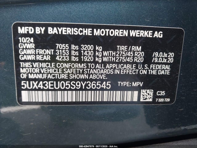 5UX43EU05S9Y36545 BMW X5
