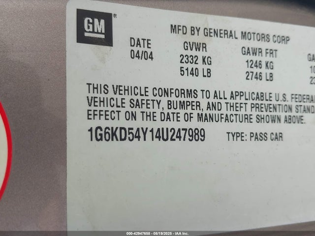 2004 CADILLAC DEVILLE 1G6KD54Y14U247989 Photo 8