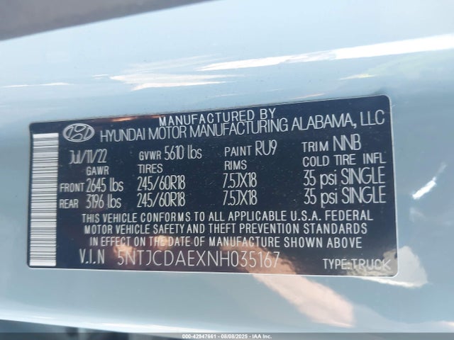 5NTJCDAEXNH035167 Hyundai gdi theta iii