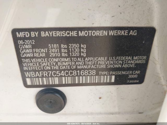 2012 BMW 535I WBAFR7C54CC816838 Photo 8