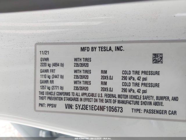 2022 TESLA MODEL 3 5YJ3E1EC4NF105673 Photo 8