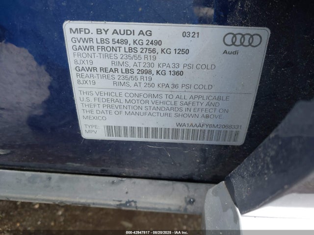 2021 AUDI Q5 WA1AAAFY8M2068331 Photo 8