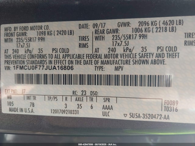 1FMCU0F77JUA16806 Ford 2.5l i-vct