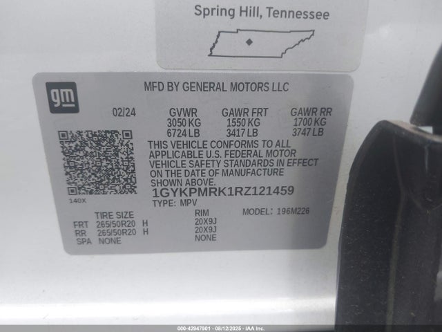 1GYKPMRK1RZ121459 Cadillac x0d + ec6
