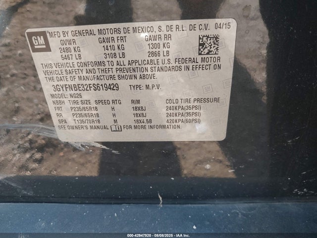2015 CADILLAC SRX 3GYFNBE32FS619429 Photo 8