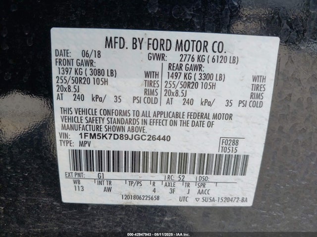1FM5K7D89JGC26440 Ford 3.5l ti-vct