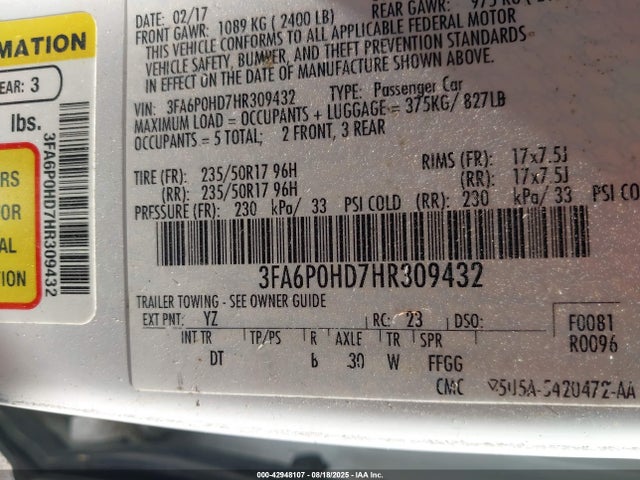 Ford Fusion 2017 3FA6P0HD7HR309432 Image 9