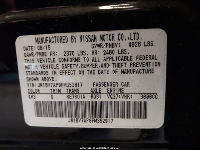 JN1BV7AP9FM352917 Infiniti Q50