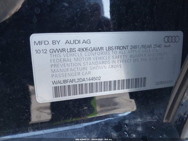 2013 AUDI A4 WAUBFAFL2DA144502 Photo 8