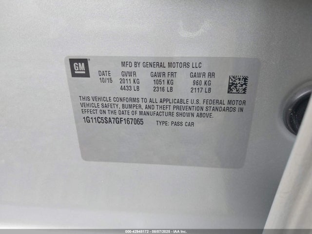 Aukcja sprzedaży 2016 Chevrolet Malibu Limited Lt, vin: 1G11C5SA7GF167065, numer aukcji: 42948172