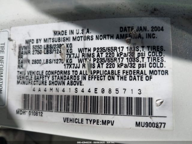 2004 MITSUBISHI ENDEAVOR 4A4MN41S44E085713 Photo 8