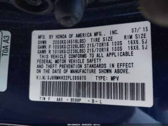 2015 HONDA CR-V 5J6RM4H32FL099875 Photo 8