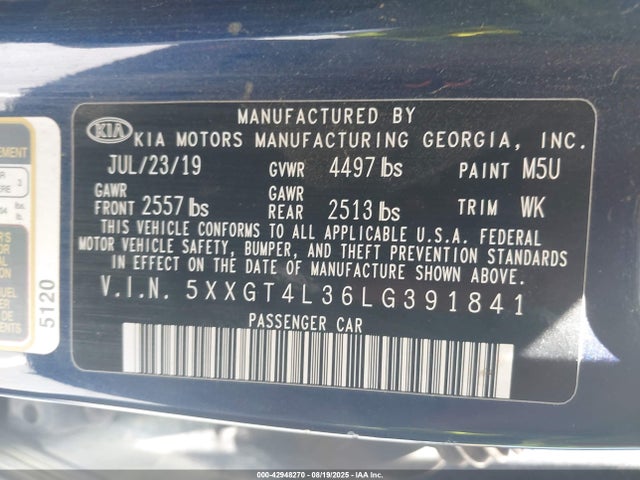 5XXGT4L36LG391841 KIA gdi