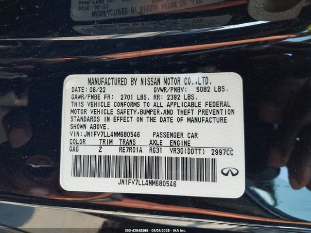 JN1FV7LL4NM680546 Infiniti 3.0l tt