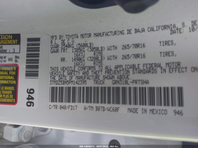 3TMDZ5BN5PM142395 Toyota 2gr-fks