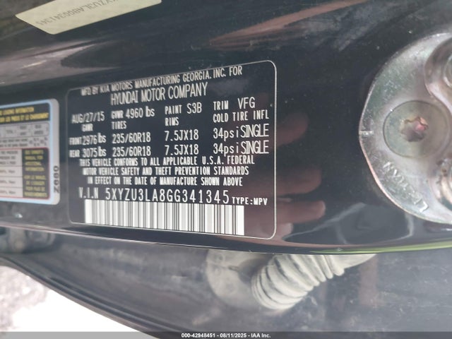 5XYZU3LA8GG341345 Hyundai t-gdi theta ii