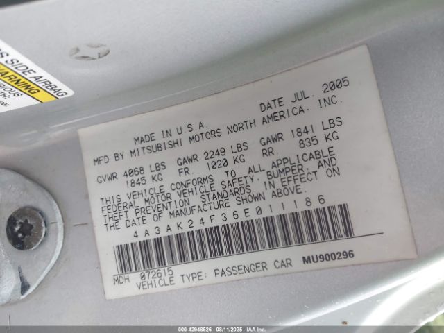 2006 MITSUBISHI ECLIPSE 4A3AK24F36E011186 Photo 8