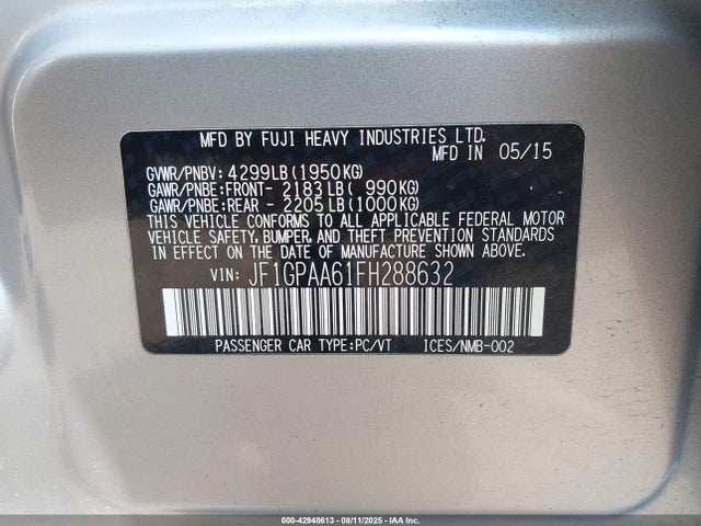 Subaru Impreza 2.0i 2015 JF1GPAA61FH288632 Image 9