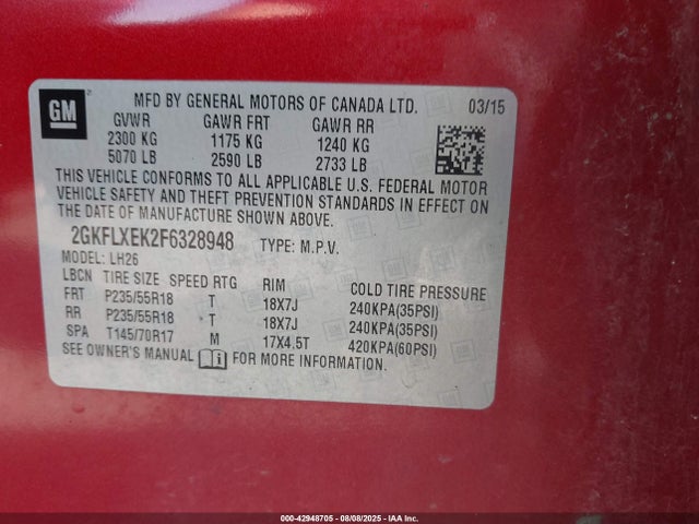 2GKFLXEK2F6328948 GMC lea - flex fuel (gas/alc), aluminum, ho,