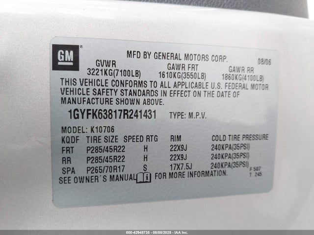 2007 CADILLAC ESCALADE 1GYFK63817R241431 Photo 8
