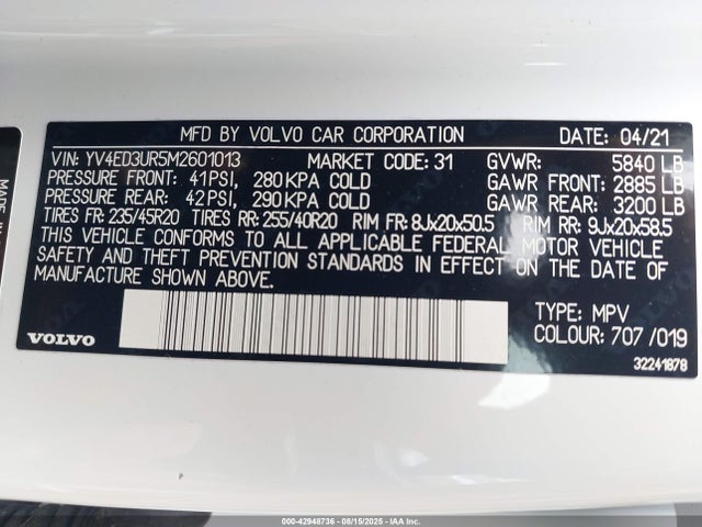 Volvo e400v6 2021 YV4ED3UR5M2601013 Image 8