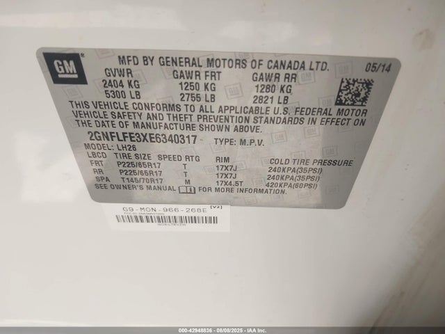 Chevrolet lfx - vvt, e85 max, aluminum 2014 2GNFLFE3XE6340317 Image 9