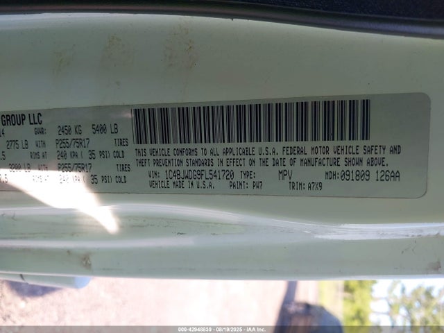 2015 Jeep Wrangler Unlimited Sport მანქანა იყიდება აუქციონზე, vin: 1C4BJWDG9FL541720, აუქციონის ნომერი: 42948839