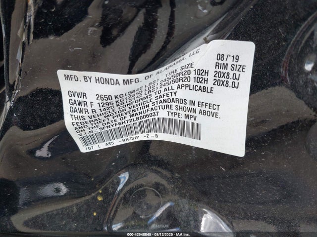 Honda j35y6 2020 5FNYF6H72LB006037 Image 9