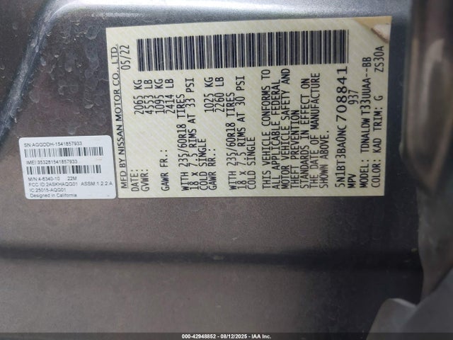 Nissan Rogue 2022 5N1BT3BA0NC708841 Image 9