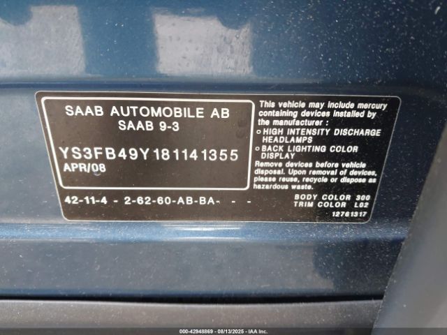 2008 SAAB 9-3 YS3FB49Y181141355 Photo 8
