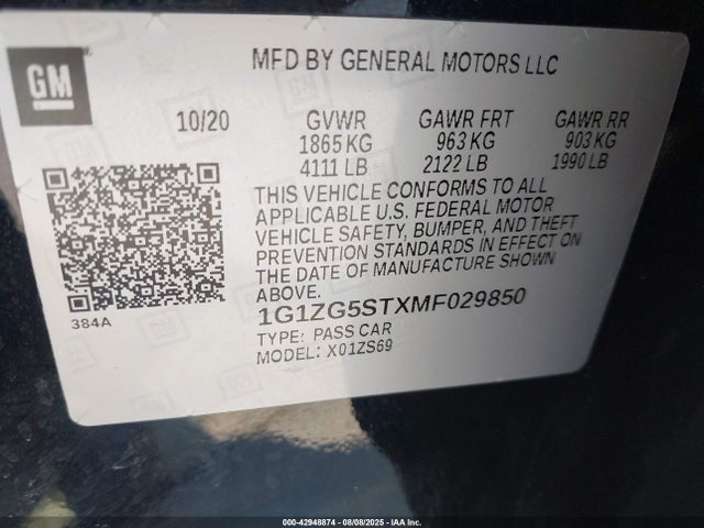1G1ZG5STXMF029850 Chevrolet lfv - direct injection, variable valve timing, gen 1 gmna
