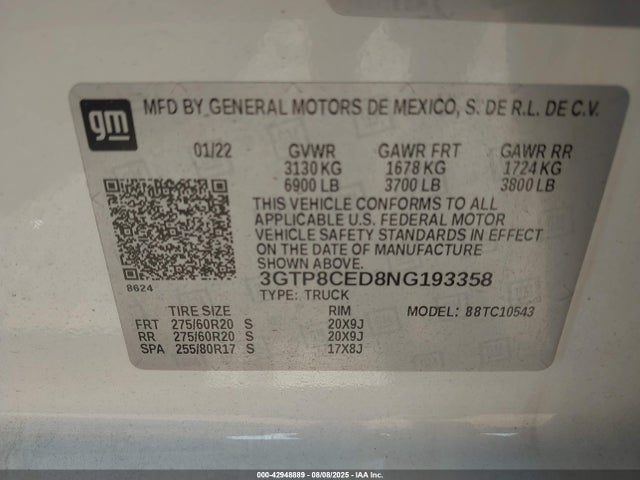 GMC l84 2022 3GTP8CED8NG193358 Image 9