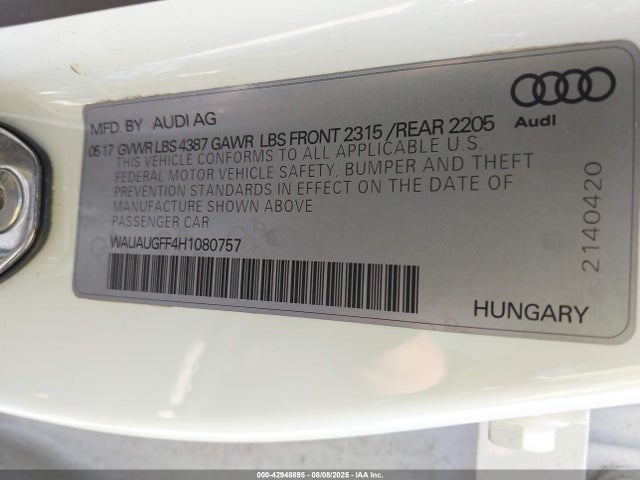 2017 AUDI A3 WAUAUGFF4H1080757 Photo 8