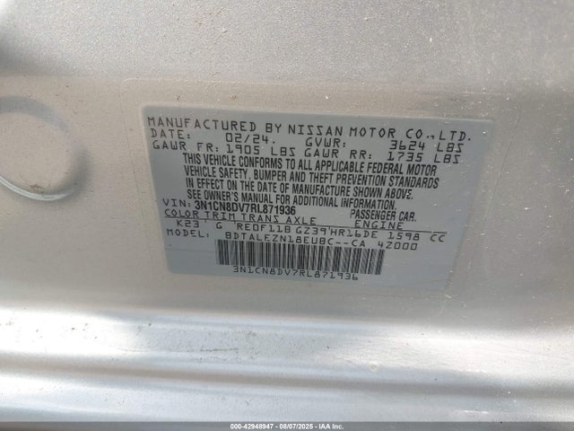 Nissan Versa 1.6 S 2024 3N1CN8DV7RL871936 Image 9