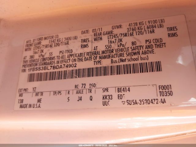 2011 FORD E-350 SUPER DUTY 1FBSS3BL7BDA74902 Photo 8