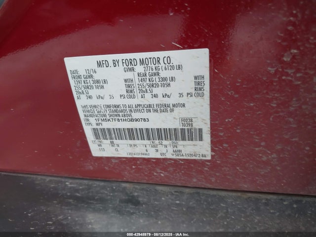 1FM5K7F81HGB90783 Ford 3.5l ti-vct