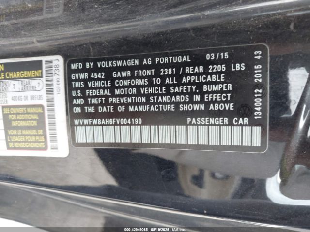 2015 VOLKSWAGEN EOS WVWFW8AH6FV004190 Photo 8